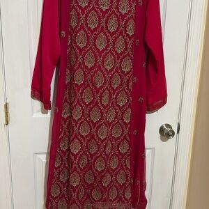 Elegant pink and Gold Embroidered Dress